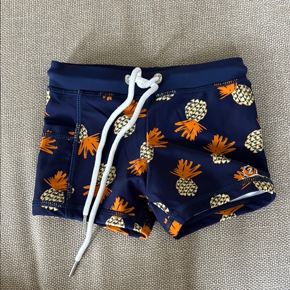 Navy Pineapple Print Kids Swim Shorts - Picture 1 of 3